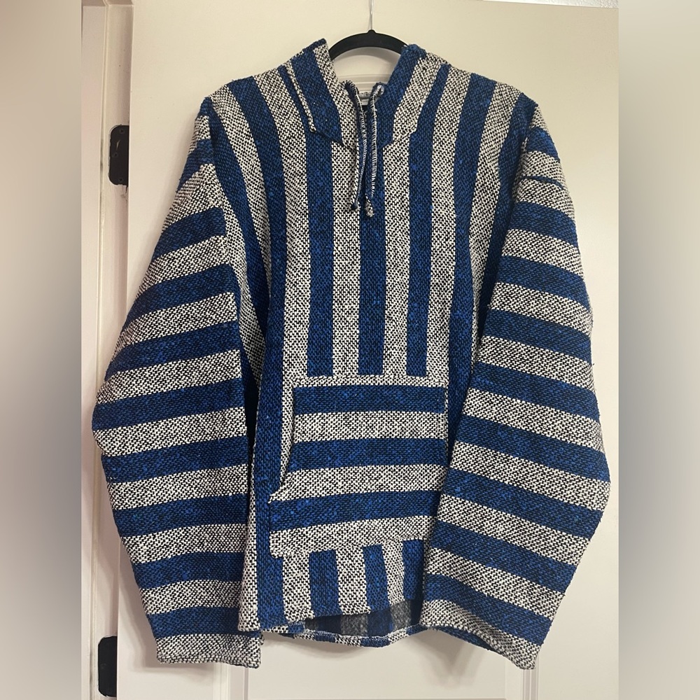 Unisex Blue and Grey Mexican Baja Hoodie Size XL